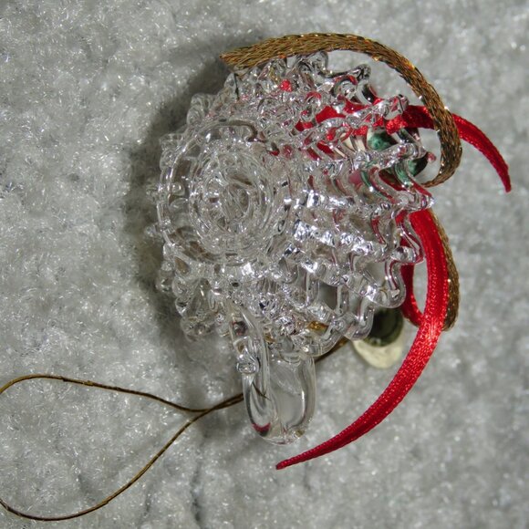 Vintage Clear Glass Holiday Christmas Candle Ornament w/Handle Red Roses Ribbon - Picture 8 of 16